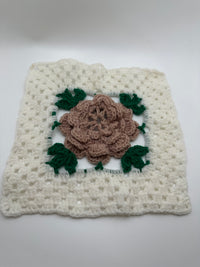 Vintage White with a Pink Rose Square Doily