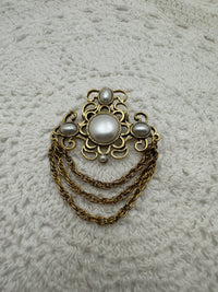 Vintage Victorian Style Gold and Pearl Costume Jewelry Pin