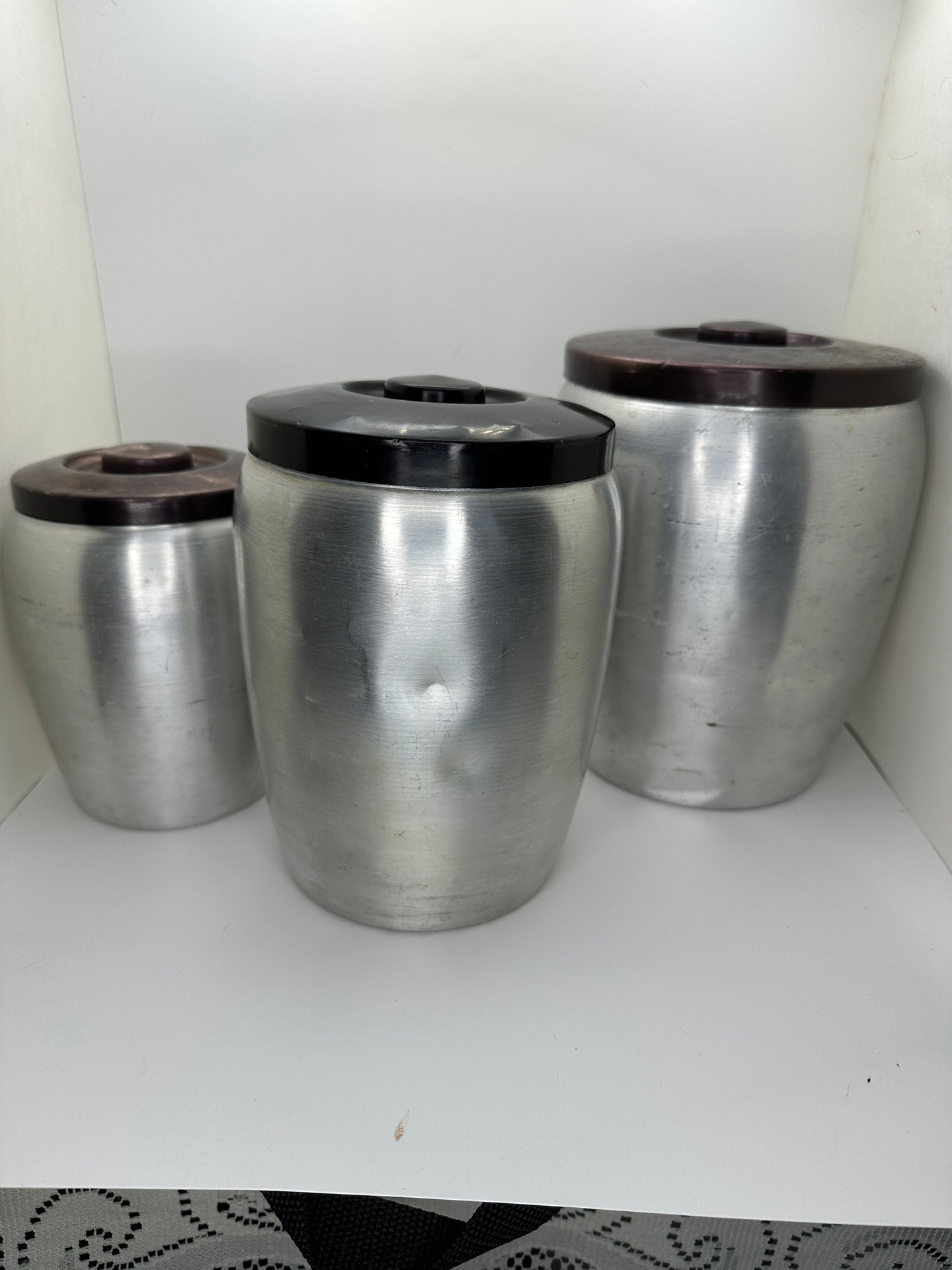 Vintage Aluminum Canister Set of Three