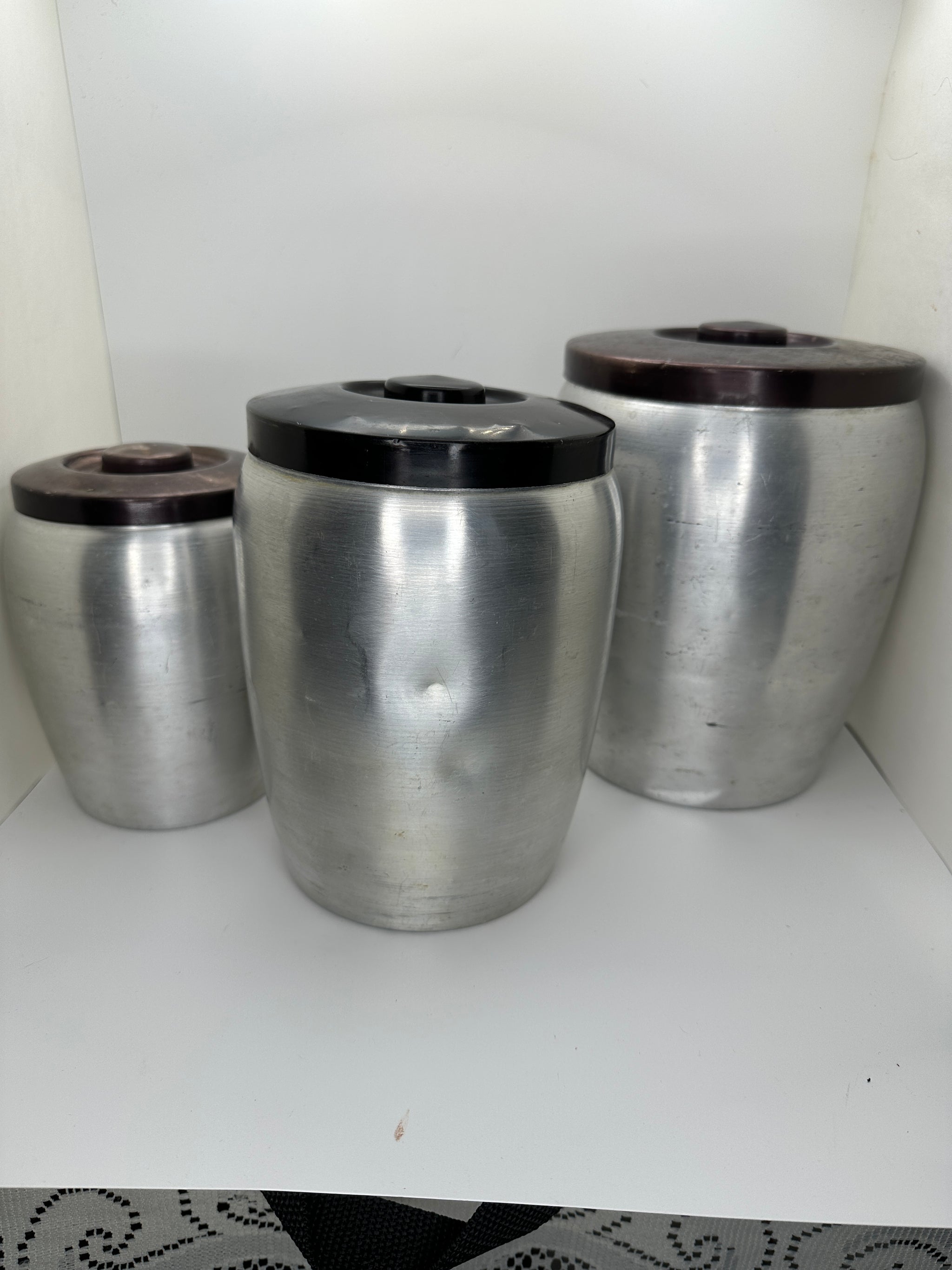 Vintage Aluminum Canister Set of Three