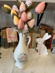 Gold Rimmed Flower Vase with Material flowers