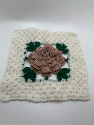 Vintage White with a Pink Rose Square Doily