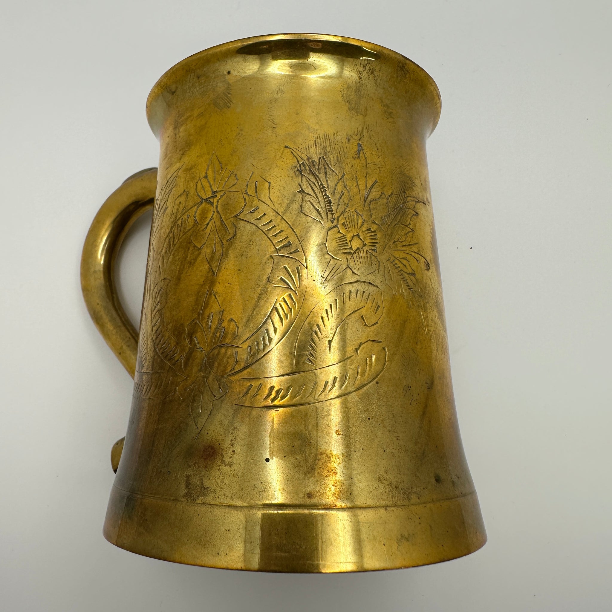 Vintage Engraved Brass Beer Mug