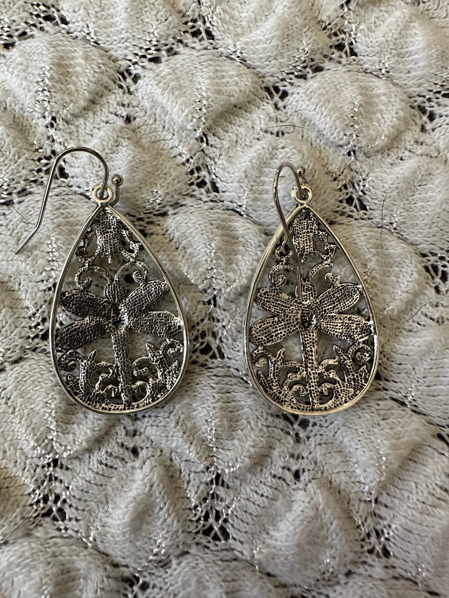 Dragonfly Teardrop Silver Earrings