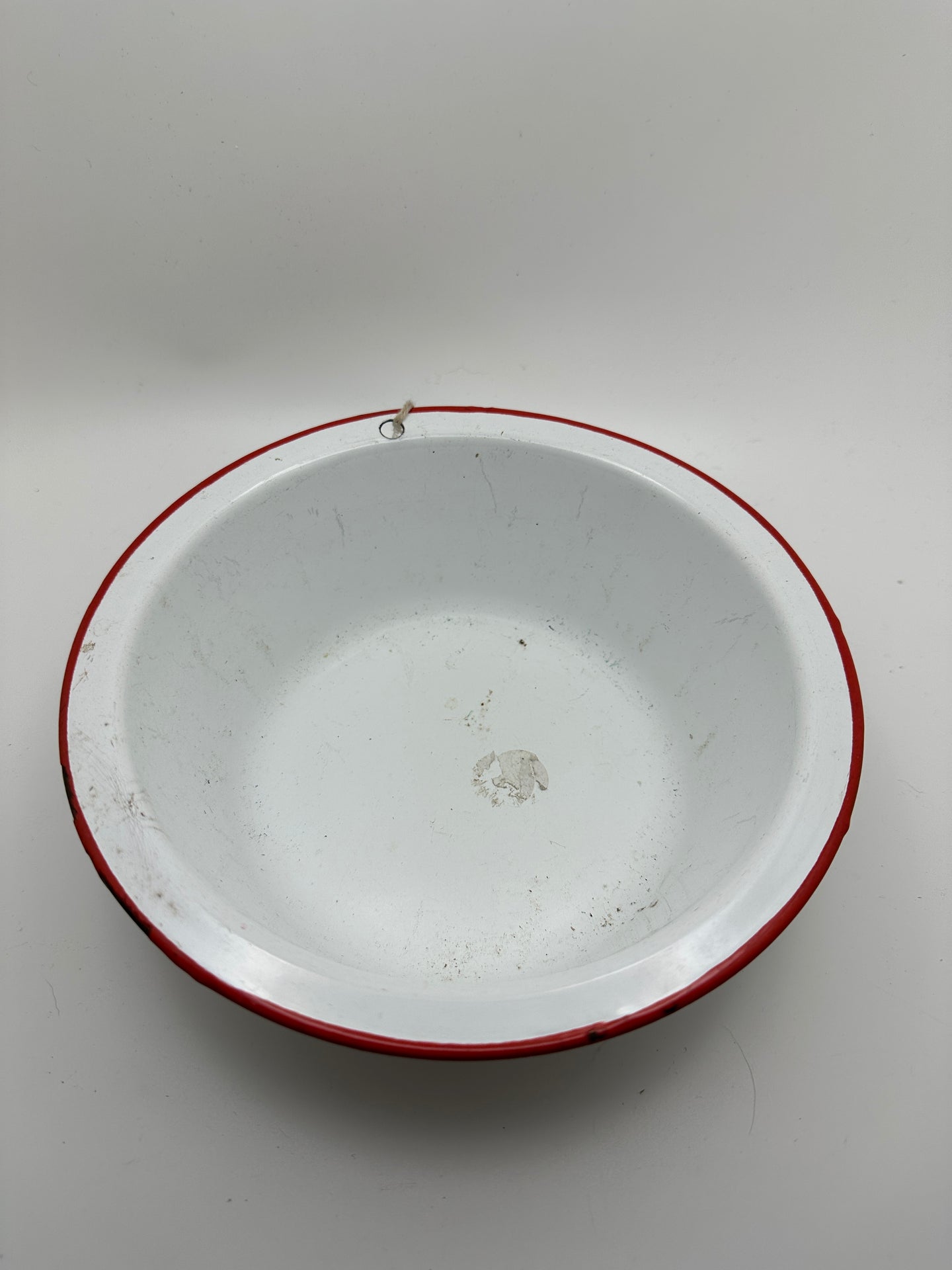 Vintage White And Red Enamel Bowl