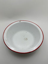 Vintage White And Red Enamel Bowl