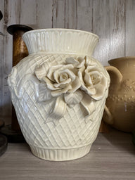 Vintage Porcelain Bisque Sculpted Rose Vase