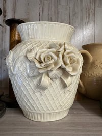 Vintage Porcelain Bisque Sculpted Rose Vase