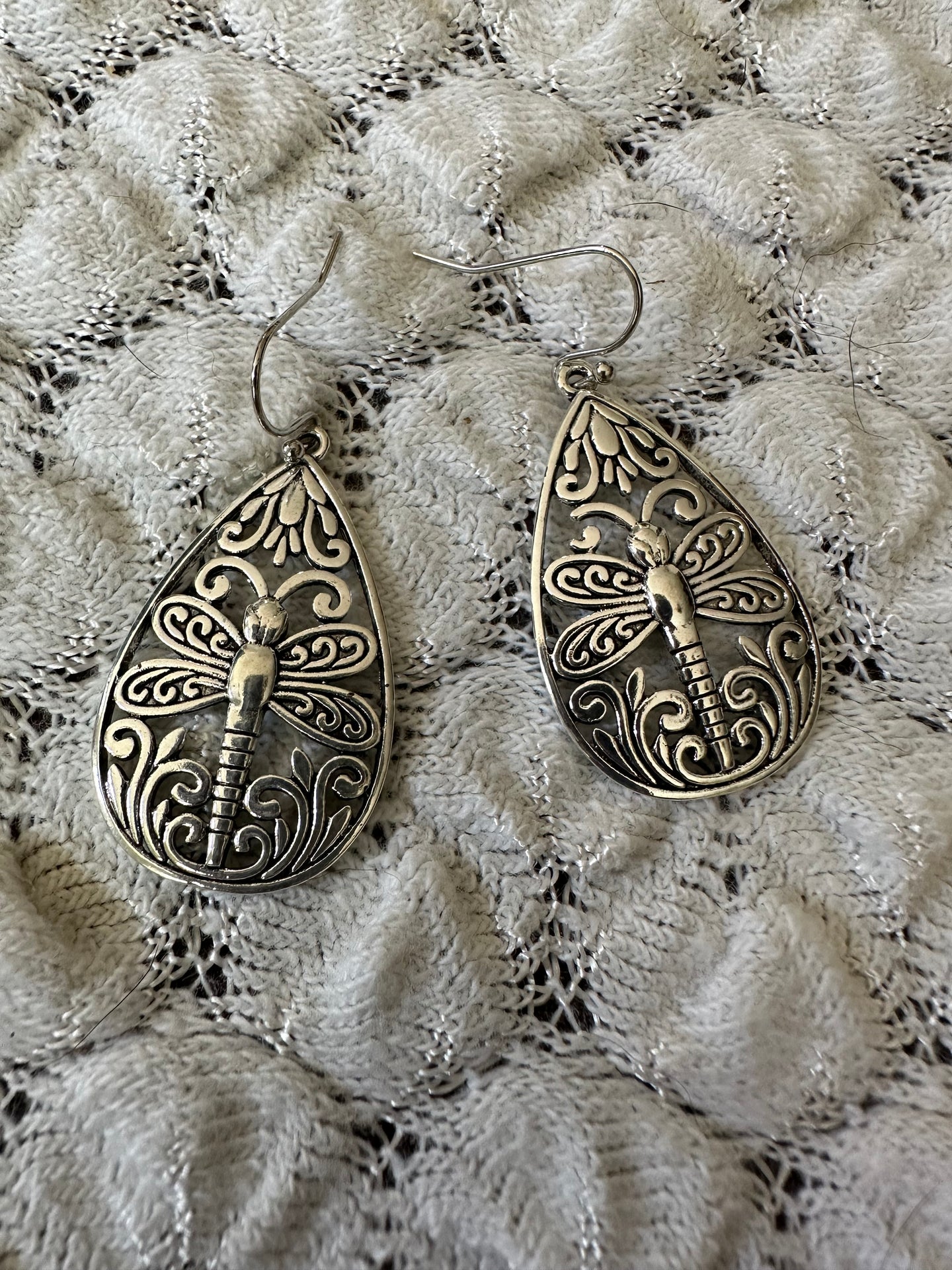 Dragonfly Teardrop Silver Earrings
