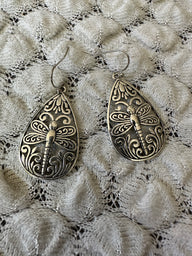Dragonfly Teardrop Silver Earrings