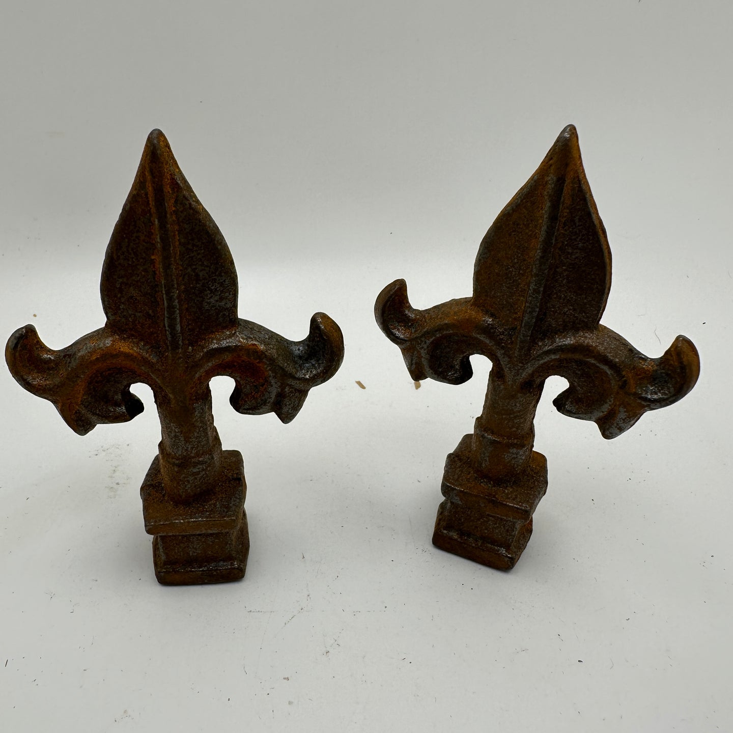 Set of Two Cast Iron Fleur De Lis Fence Topper Finials