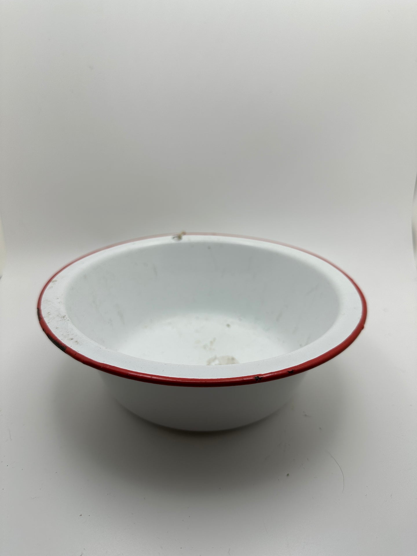 Vintage White And Red Enamel Bowl