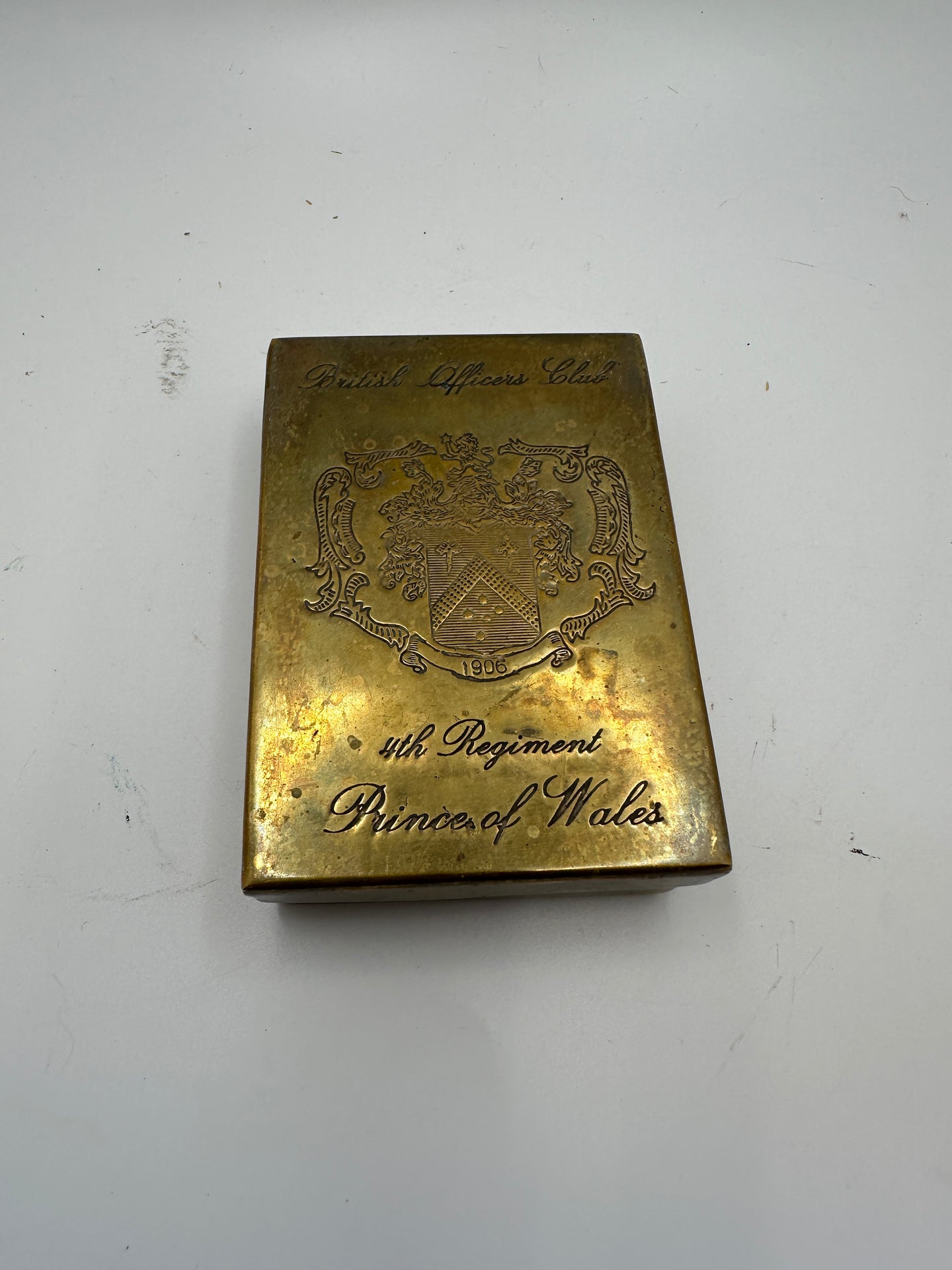 British WW1 Officers Club Cigarette Box, 4th Regiment, Prince of Whales