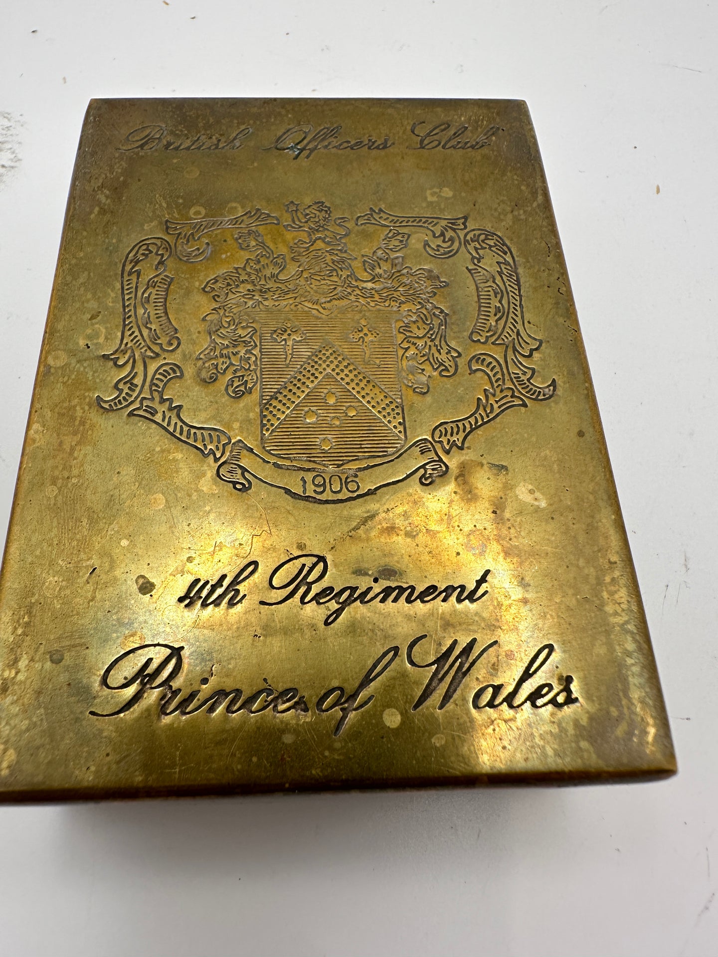 British WW1 Officers Club Cigarette Box, 4th Regiment, Prince of Whales