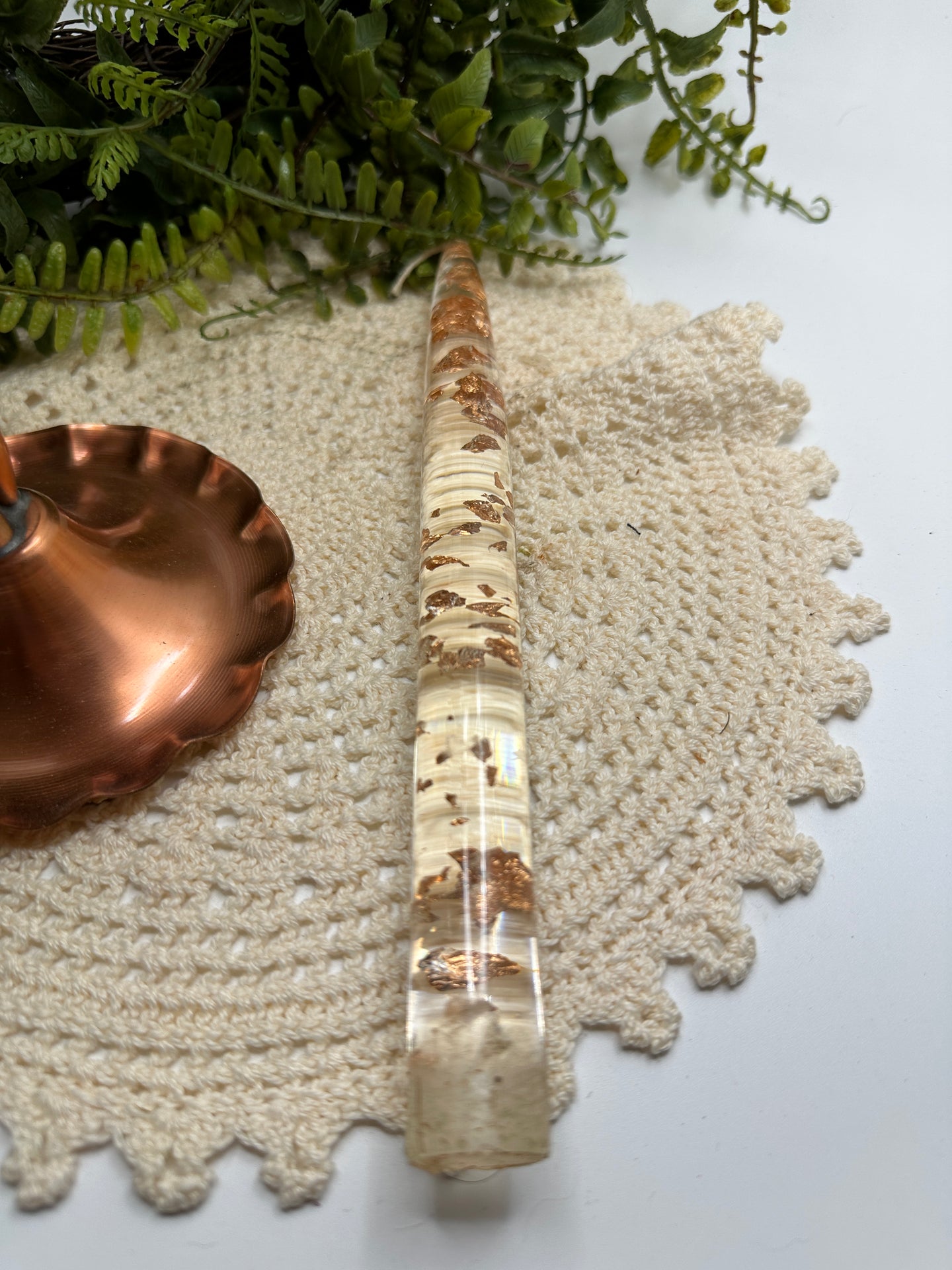 Georgian Copper Candle Holder with Lucite Candle 1960’s