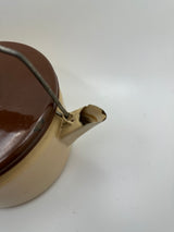 Vintage Tan and Brown Lid Enamelware Teapot