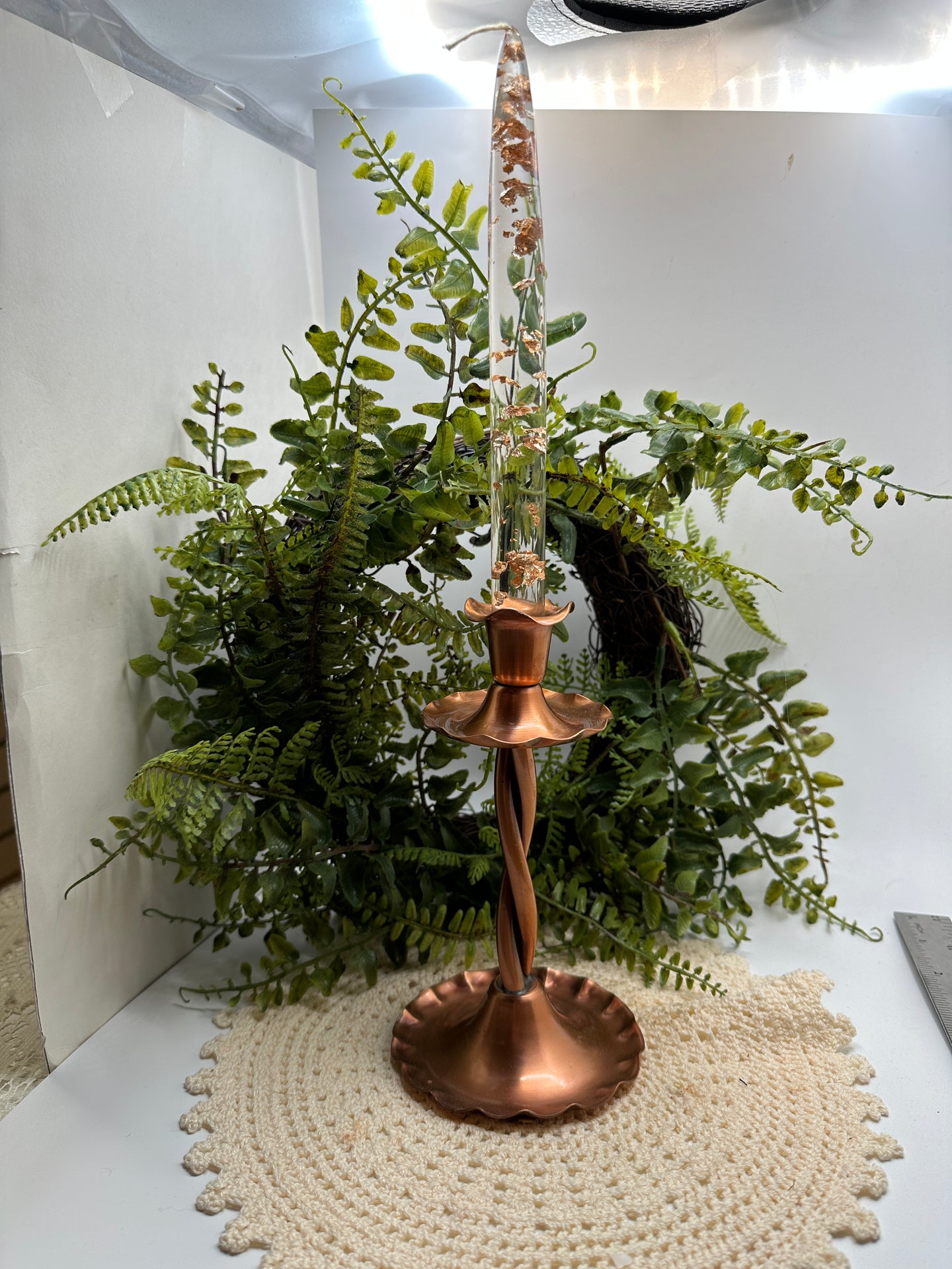 Georgian Copper Candle Holder with Lucite Candle 1960’s