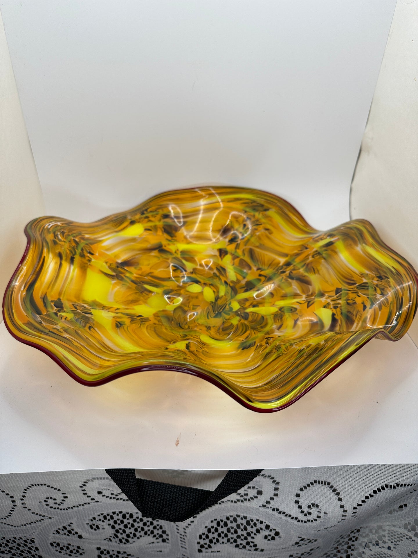 Handblown Glass Crinkle Bowl.