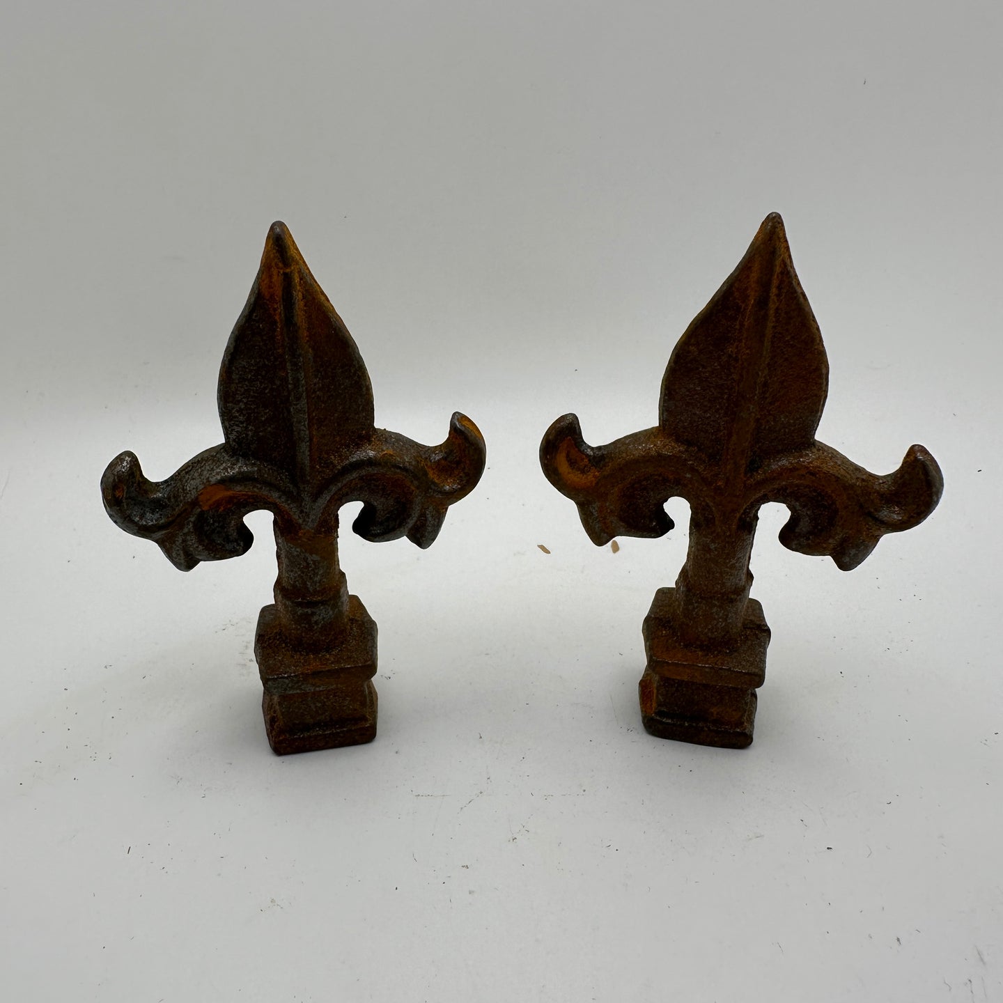 Set of Two Cast Iron Fleur De Lis Fence Topper Finials