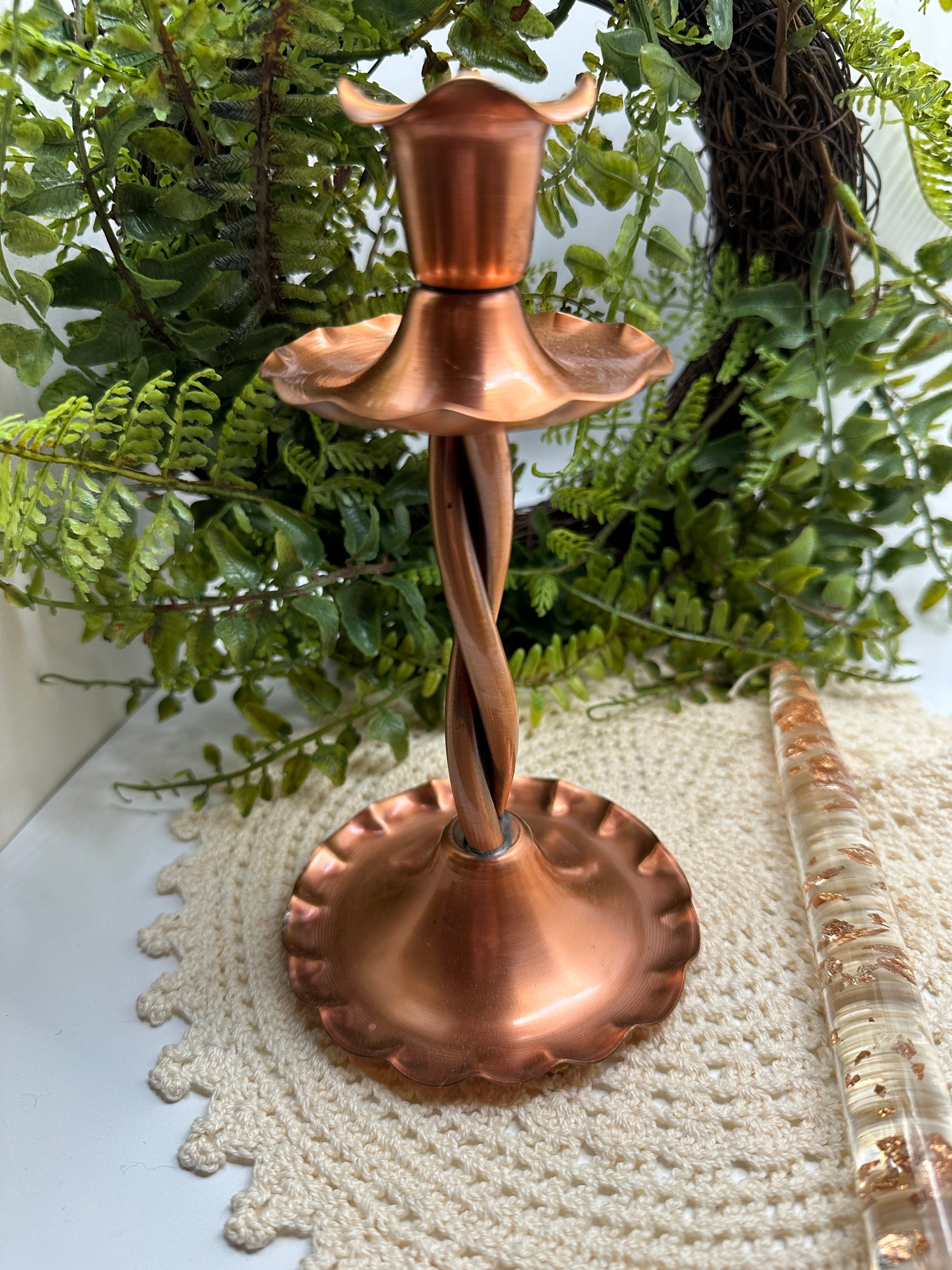 Georgian Copper Candle Holder with Lucite Candle 1960’s