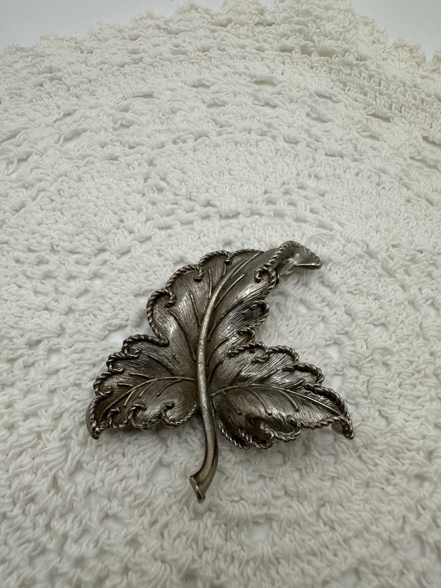 Vintage Silver Leaf Brooch