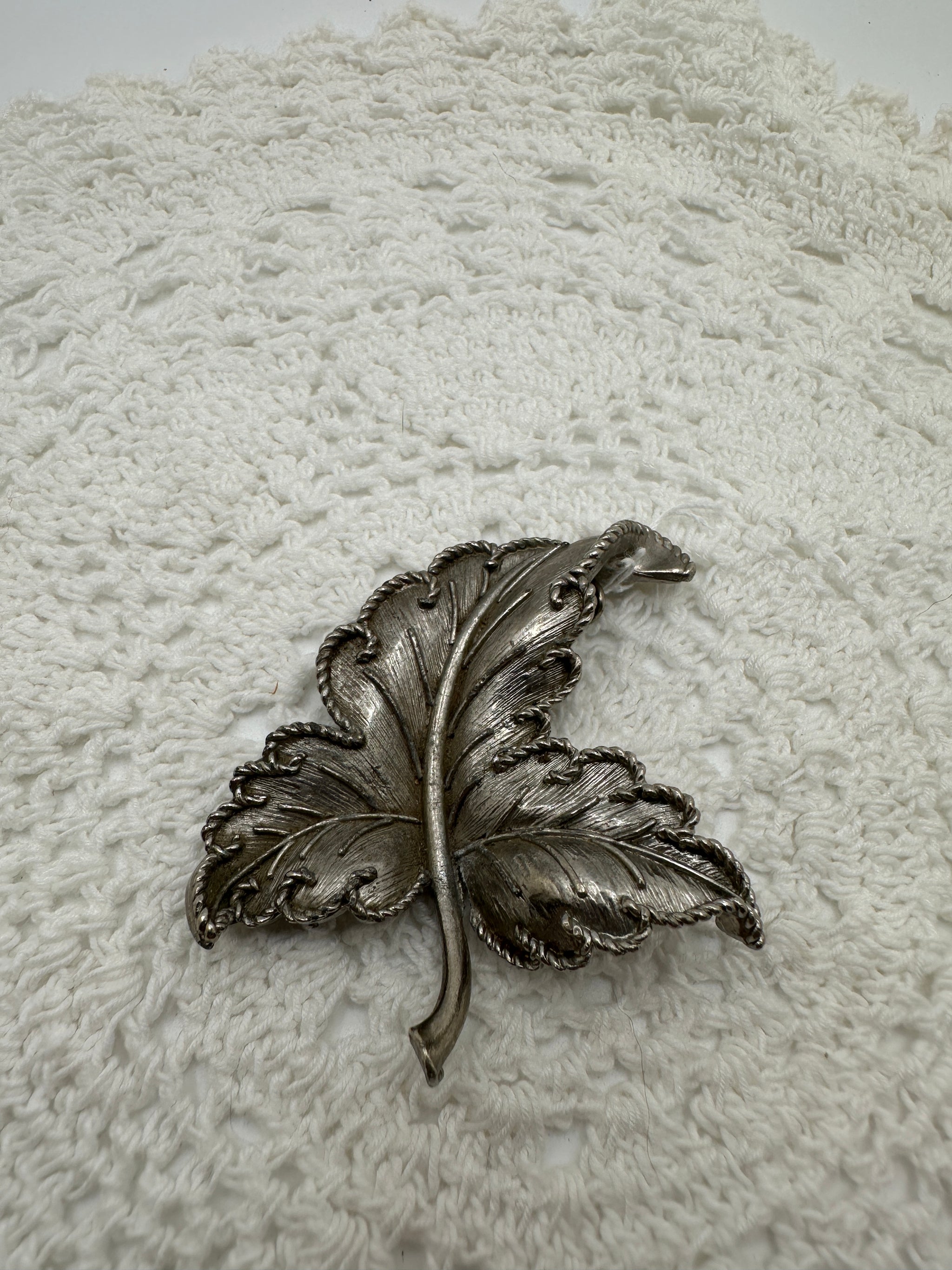Vintage Silver Leaf Brooch