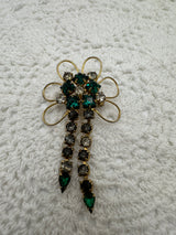 Czech Glass Rhinestone Green and Clear Brooch 1940's