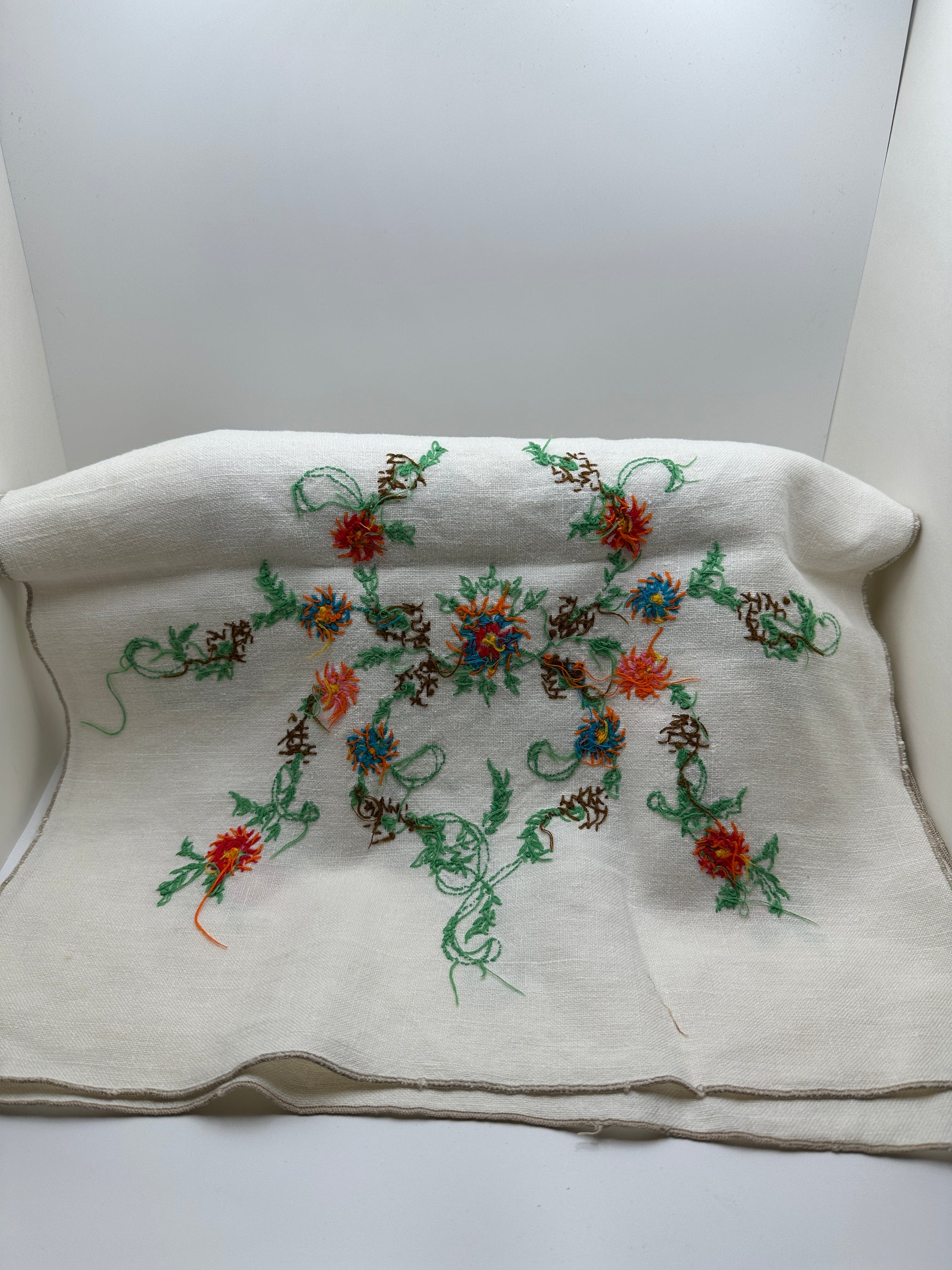 Vintage English Embroidery Fabric Table Linen