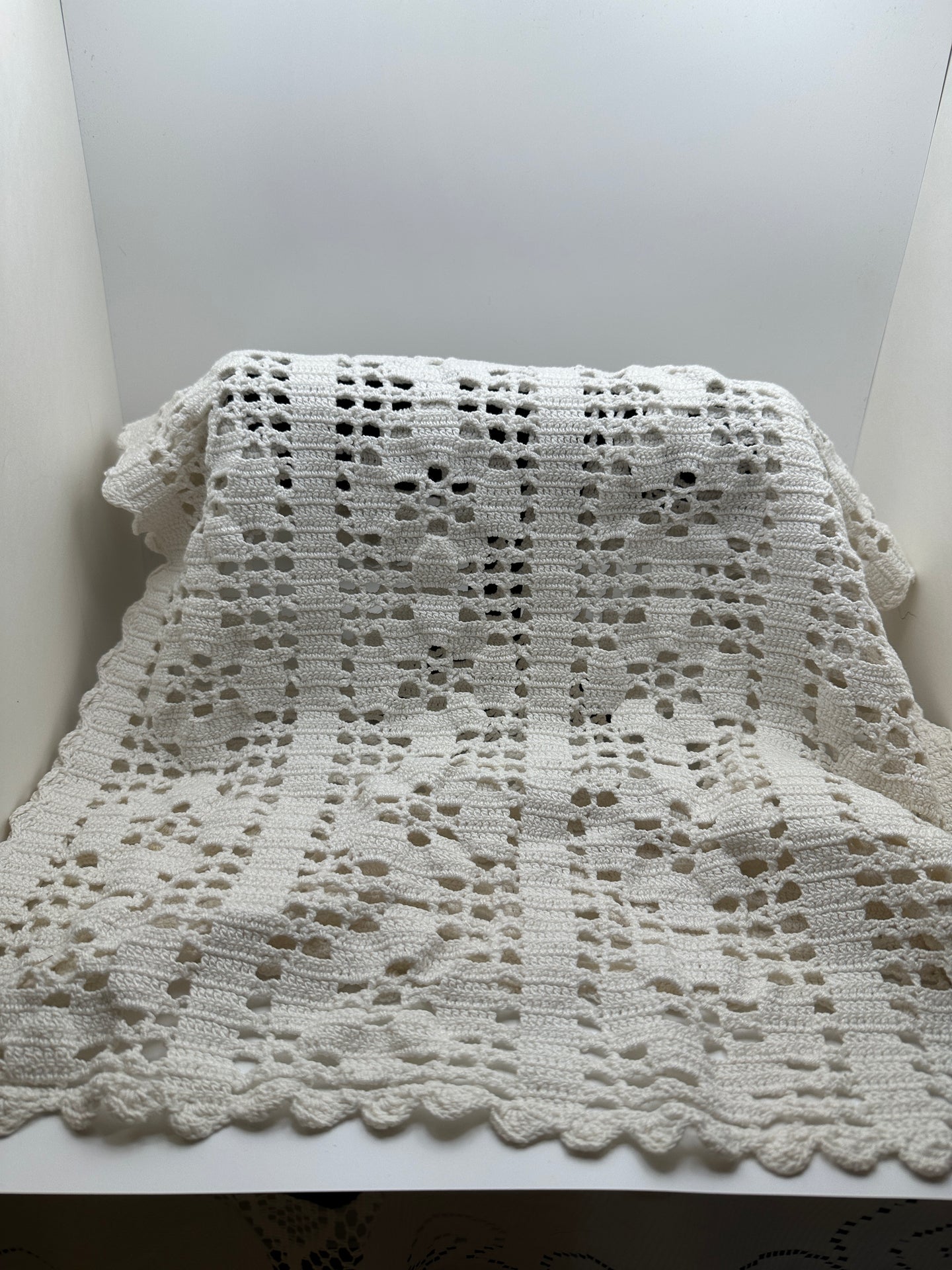 Vintage Crocheted White Table Runne