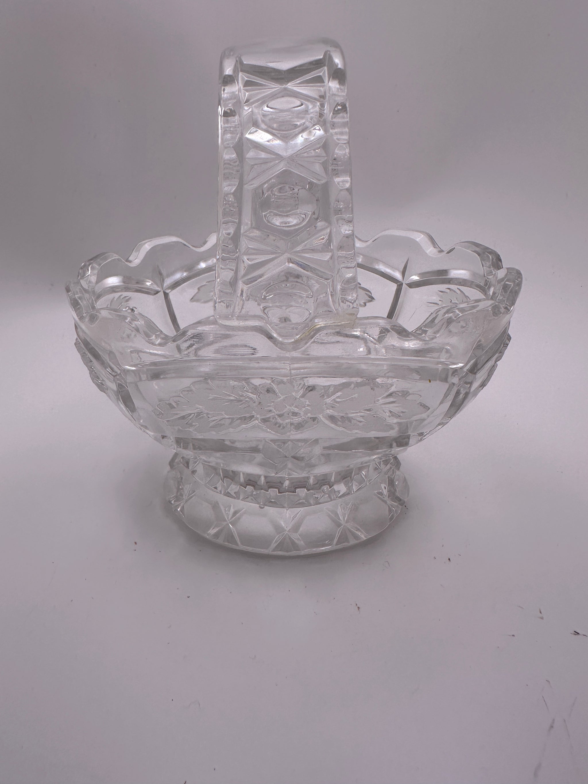Vintage Crystal Small Basket Candy Dish
