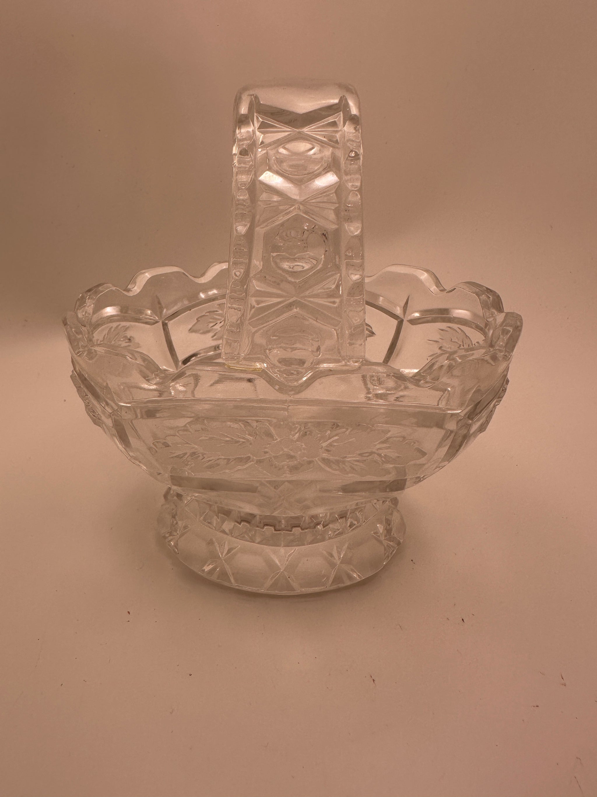 Vintage Crystal Small Basket Candy Dish