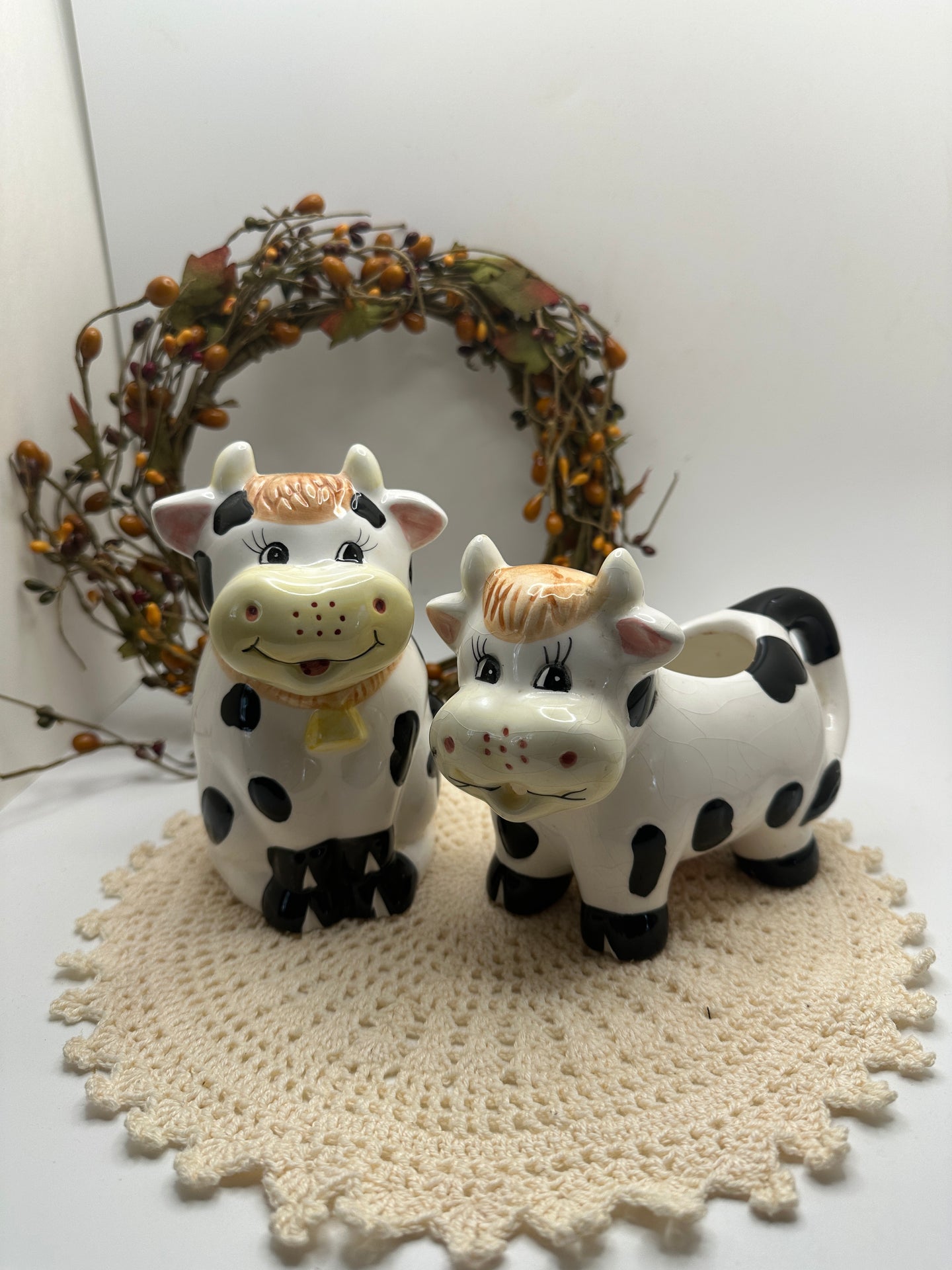 Vintage Ceramic Cow Creamer and Sugar Bowl