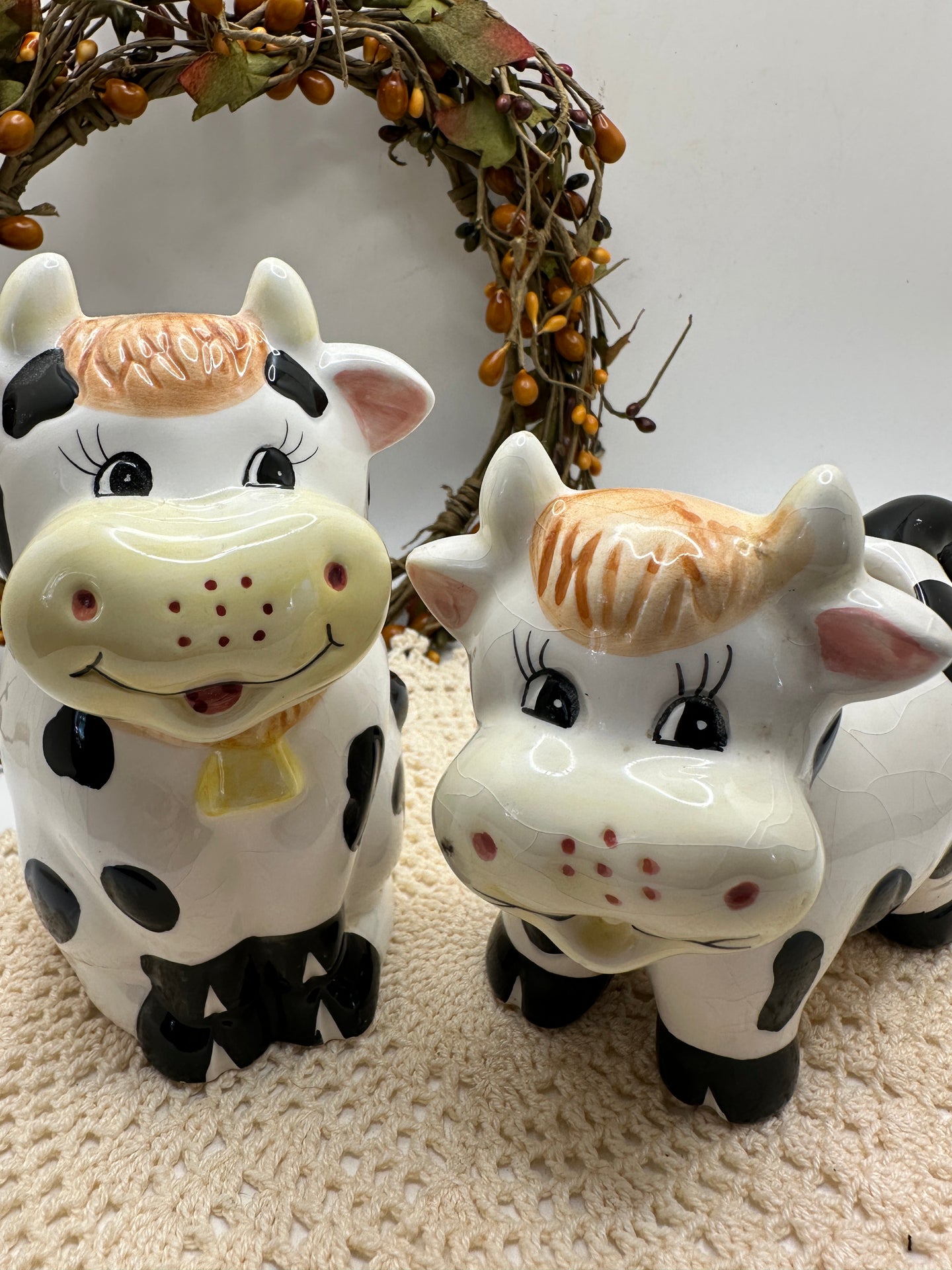 Vintage Ceramic Cow Creamer and Sugar Bowl