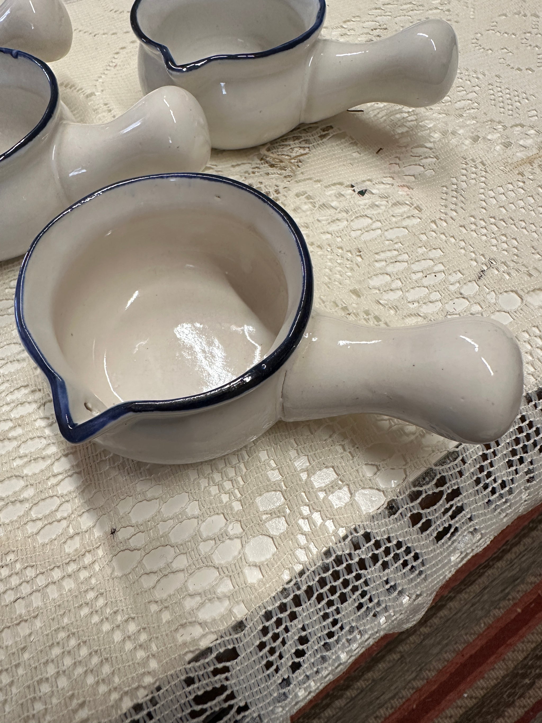 Set of 4 Vintage Ceramic Small Pots with Handles