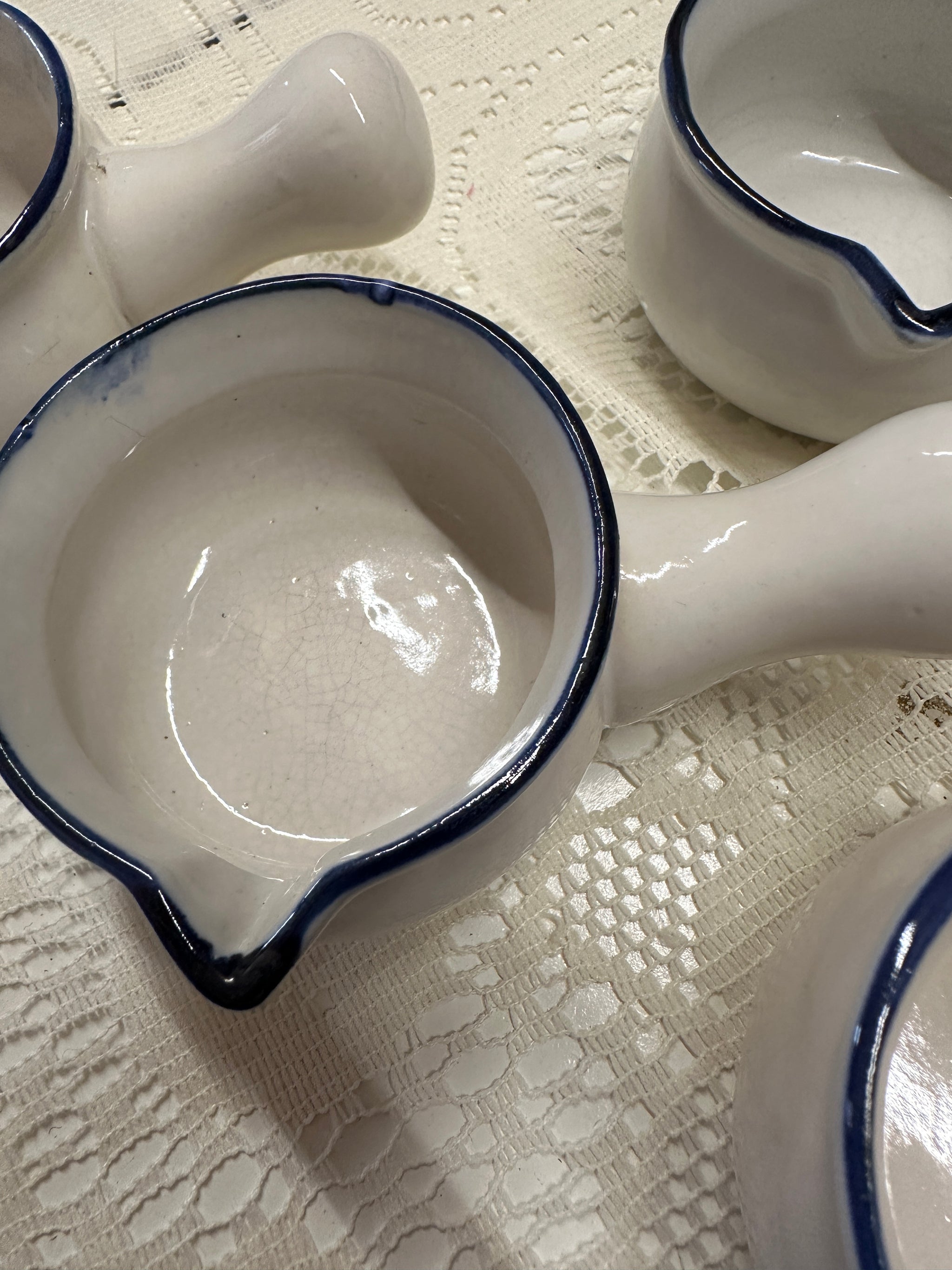 Set of 4 Vintage Ceramic Small Pots with Handles