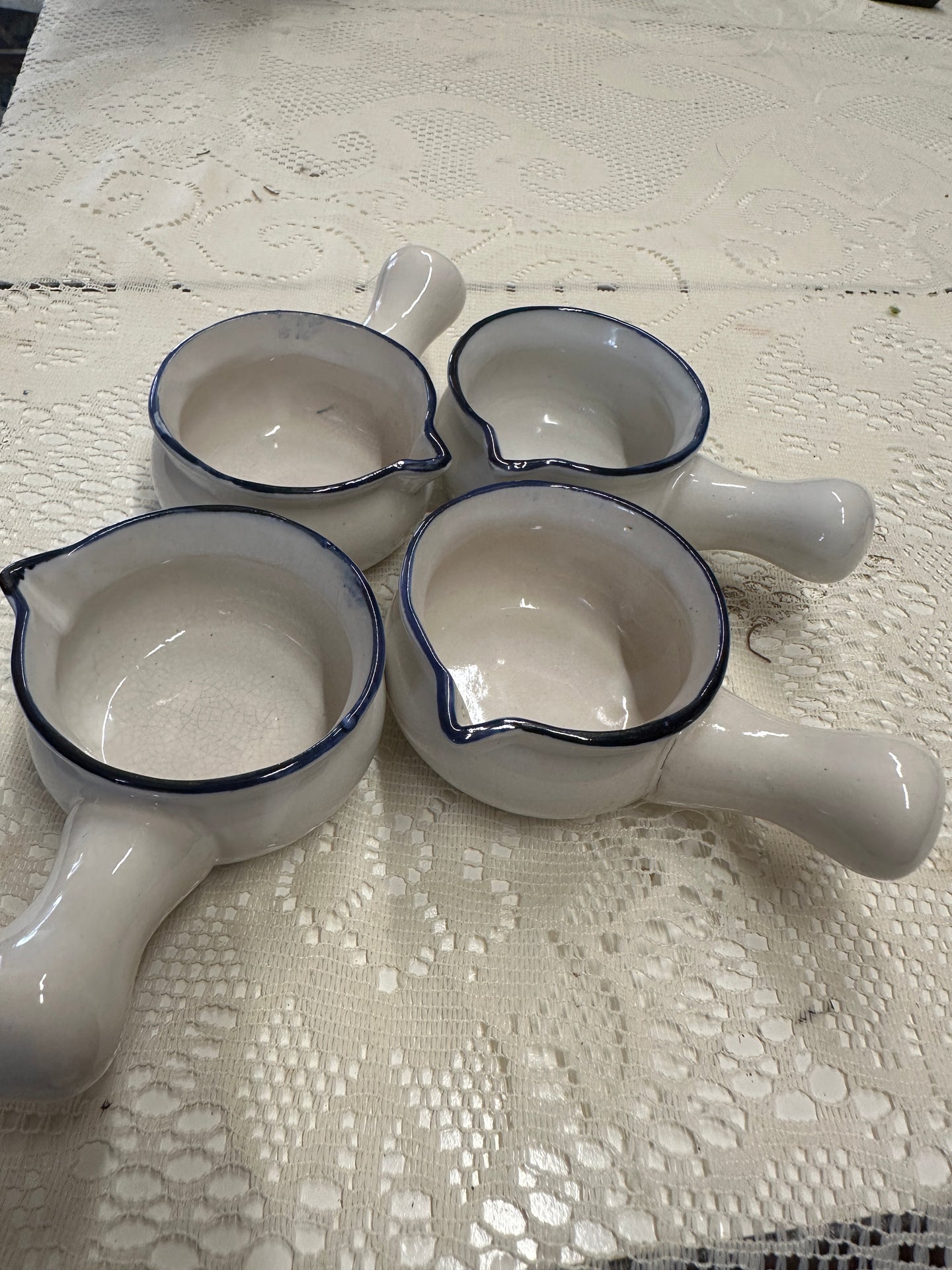 Set of 4 Vintage Ceramic Small Pots with Handles
